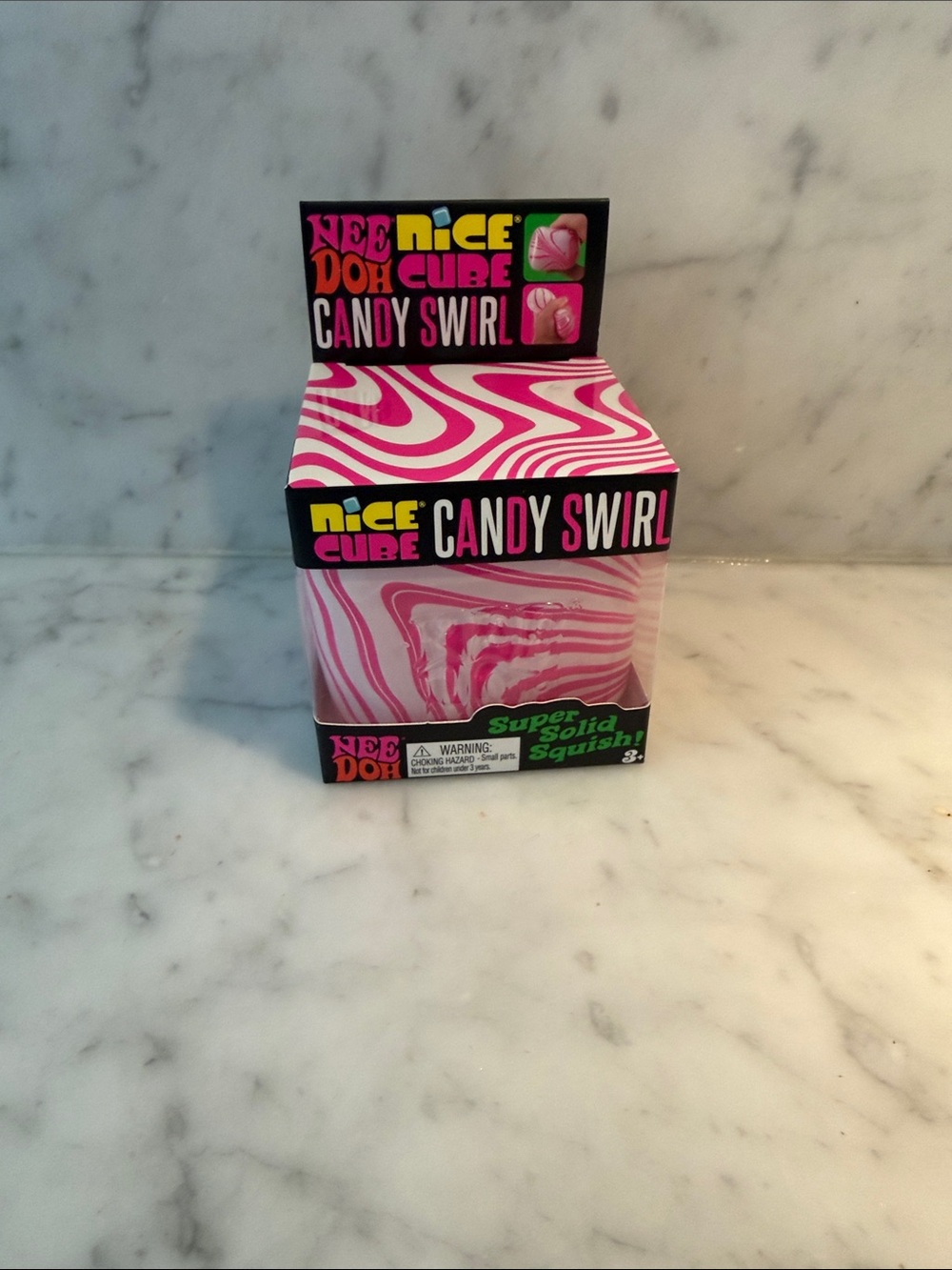 NWT NEEDOH Nice Cube Candy Swirl Squishy - Pink & White
